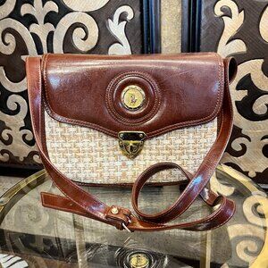 Roma Italy vintage woven wicker brown leather handag